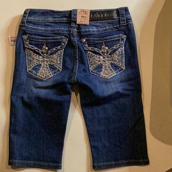 NWT LA Idol Bermuda denim Embellished cross shorts sz. 1 - Picture 2 of 7